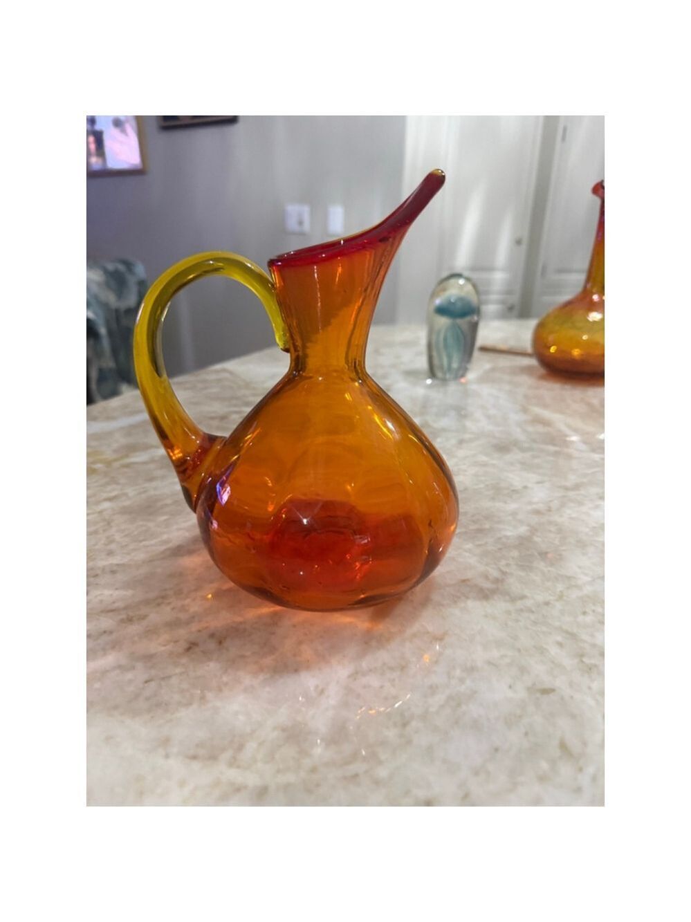 Rainbow hand blown west Virginia USA Orange and Yellow Glass Vase amberina glows